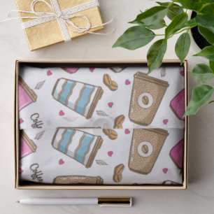 Coffee Cups, Coffee Beans, Hearts, Coffee Lover Tissue Paper