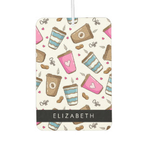 Coffee Cups, Coffee Beans, Hearts, Your Name Car Air Freshener