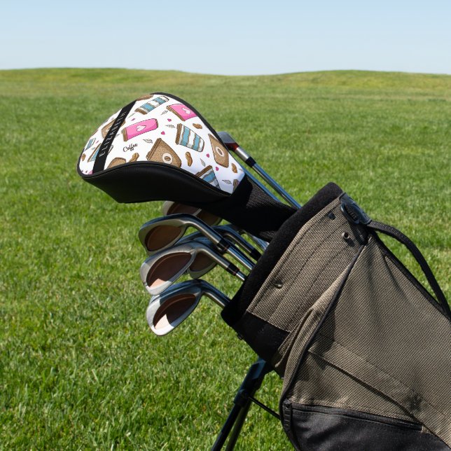 Coffee Cups, Coffee Beans, Hearts, Your Name Golf Head Cover (In Situ)