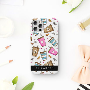 Coffee Cups, Coffee Beans, Hearts, Your Name iPhone 16 Case