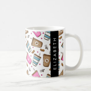 Coffee Cups, Coffee Beans, Hearts, Your Name Mug