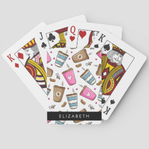 Coffee Cups, Coffee Beans, Hearts, Your Name Playing Cards