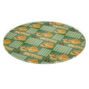 Coffee Cups, Coffee Pot And Coffee Beans Cutting Board