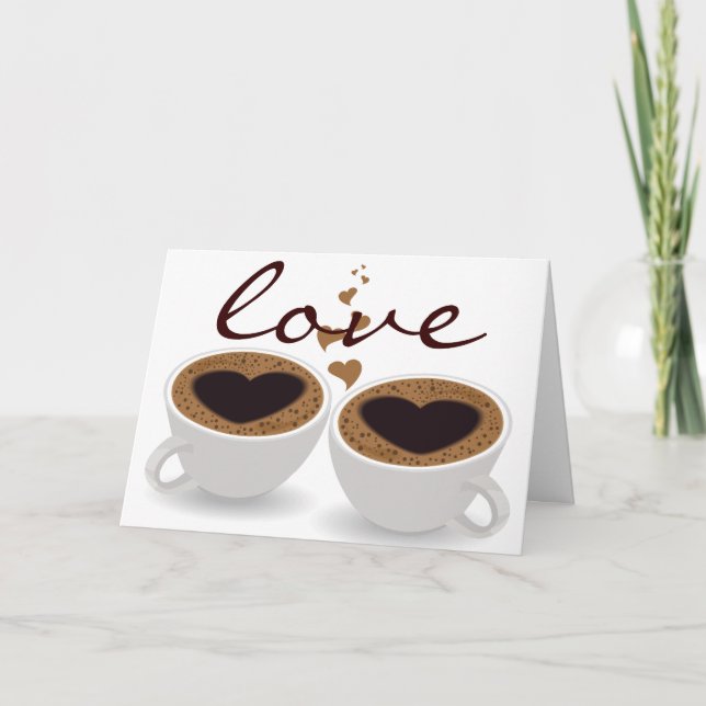 Coffee Cups Couple Hearts and Love Card (Front)