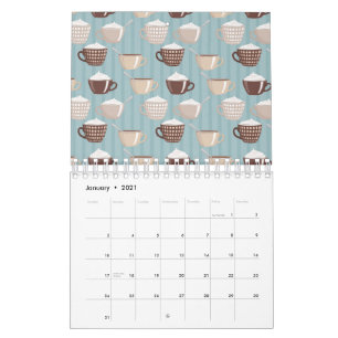 Coffee Cups Cream Blue Vertical Lines Caffeine Calendar
