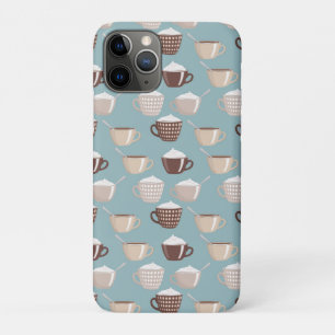 Coffee Cups Cream Caffeine Lover Pastel Blue Brown iPhone 11 Pro Case