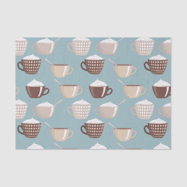 Coffee Cups Cream Caffeine Lover Pastel Blue Brown Tissue Paper (Front)