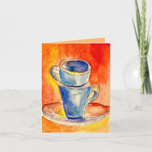 Coffee Cups Greeting Card Original Watercolor 