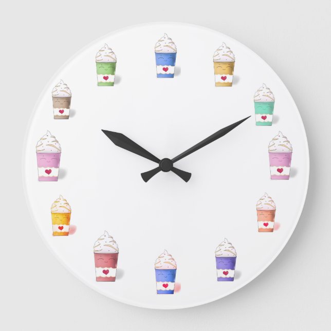 Coffee Cups in Full Colours Napkins Large Clock (Front)