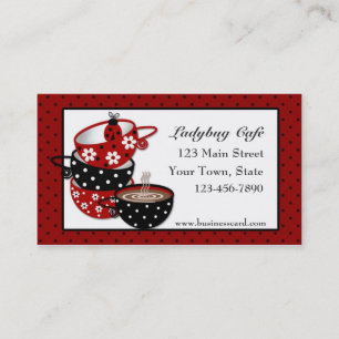 Coffee Cups, Ladybug, Black, Red, Business Card