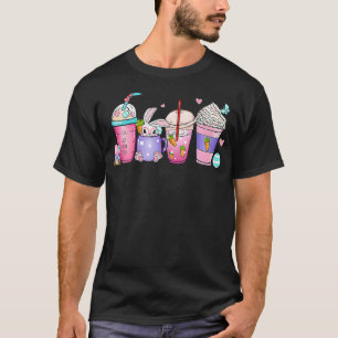 Coffee Cups Latte Retro Style Rabbits Eggs Easter T-Shirt