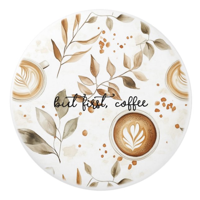 Coffee Cups Leaves Ceramic Knob (Front)