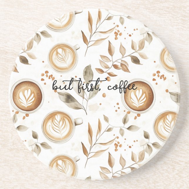 Coffee Cups Leaves Coaster (Front)