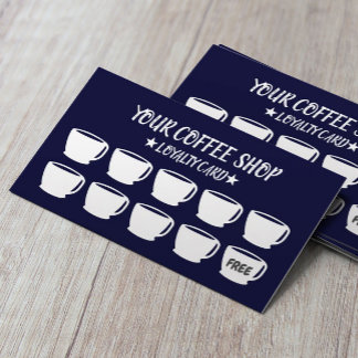 Coffee Cups Navy Coffee Shop Customer Loyalty  Card