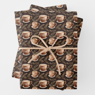 Coffee Cups on Dark Brown Wrapping Paper Sheet