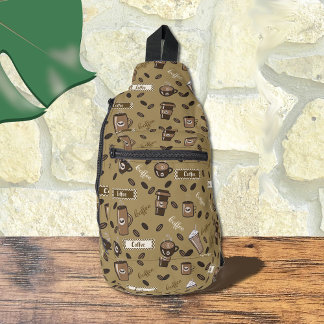 Coffee Cups Pattern Brown Sling Bag