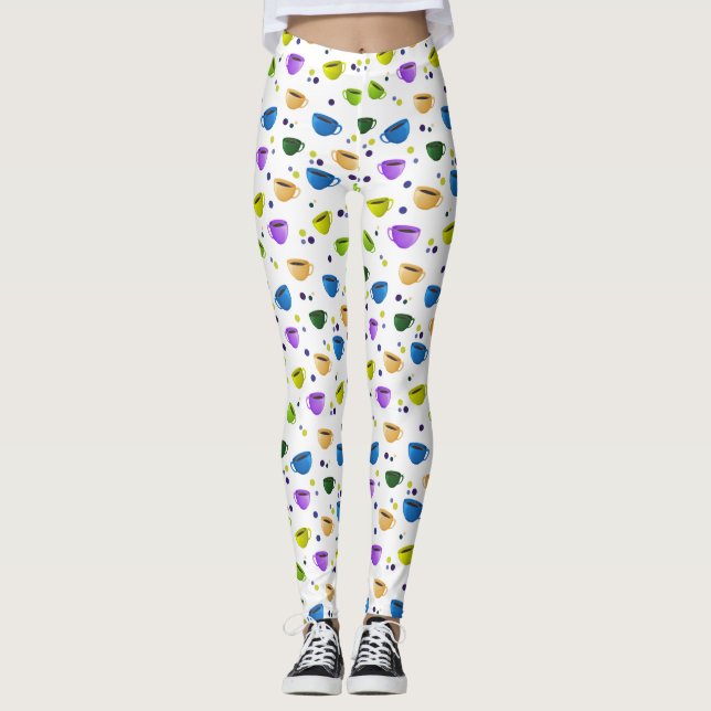 COFFEE CUPS & POLKA DOTS LEGGINGS (Front)