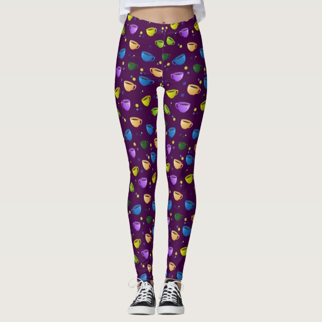 COFFEE CUPS & POLKA DOTS LEGGINGS (Front)
