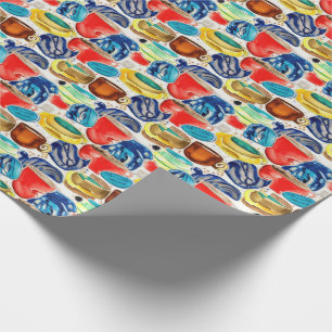 Coffee Cups Red Abstract Watercolor Pattern Wrapping Paper
