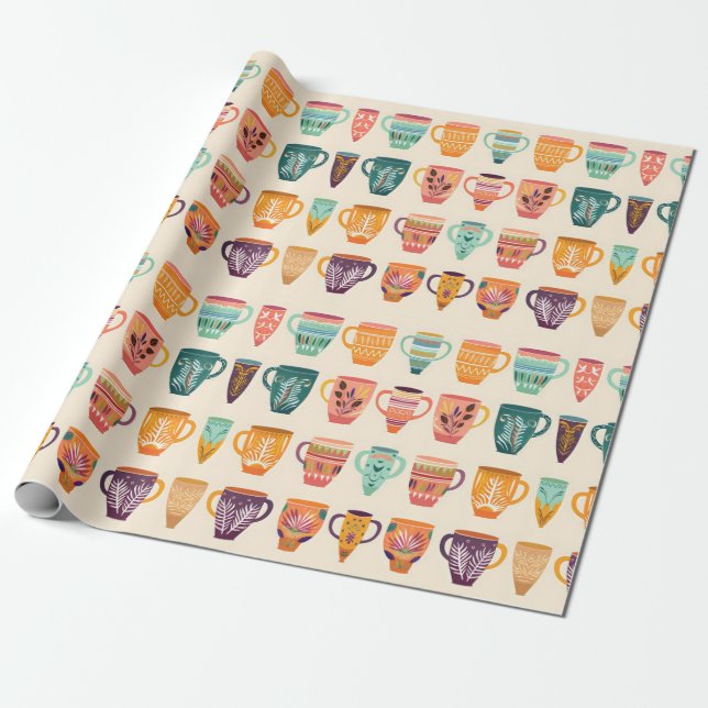 Coffee Cups Wrapping Paper (Unrolled)