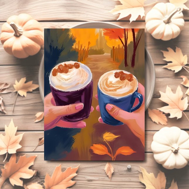 Coffee Date Fall Foliage Autumn Watercolor Card (Creator Uploaded)