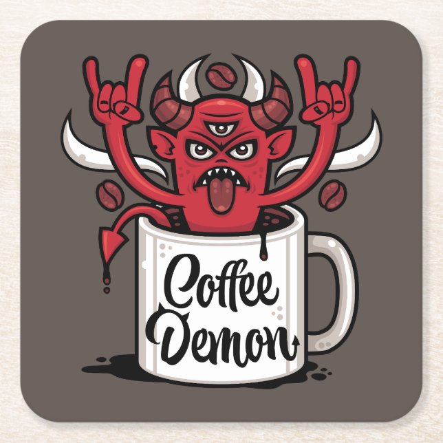 Coffee Demon Square Paper Coaster (Front)