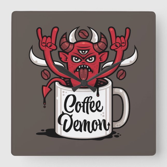 Coffee Demon Square Wall Clock (Front)