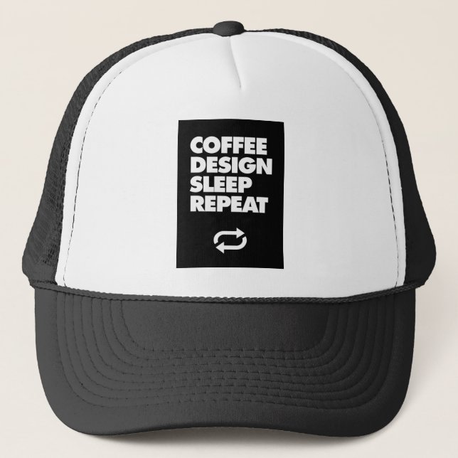 Coffee Design Sleep Repeat Trucker Hat (Front)