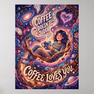 coffee doesn't judge you, coffee loves you poster