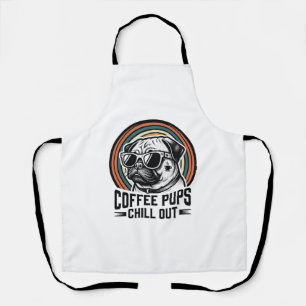 Coffee Dog Shirt Retro Chill Pug Graphic_1 Apron