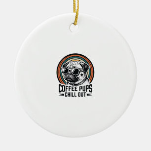 Coffee Dog Shirt Retro Chill Pug Graphic_1 Ceramic Tree Decoration