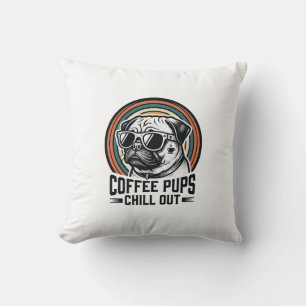 Coffee Dog Shirt Retro Chill Pug Graphic_1 Cushion