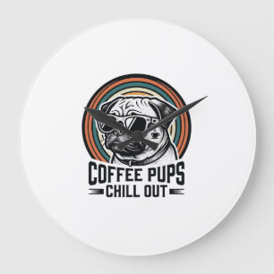 Coffee Dog Shirt Retro Chill Pug Graphic_1 Large Clock