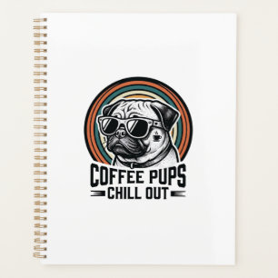 Coffee Dog Shirt Retro Chill Pug Graphic_1 Planner