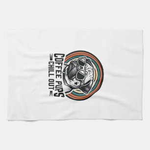 Coffee Dog Shirt Retro Chill Pug Graphic_1 Tea Towel