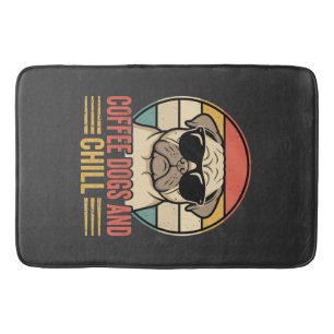 Coffee Dogs and Chill Retro Pug Bath Mat