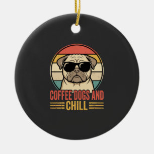 Coffee Dogs and Chill Retro Pug Ceramic Tree Decoration