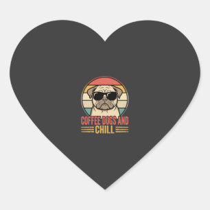 Coffee Dogs and Chill Retro Pug Heart Sticker