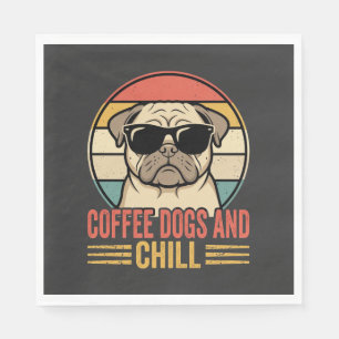 Coffee Dogs and Chill Retro Pug Napkin