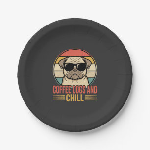 Coffee Dogs and Chill Retro Pug Paper Plate
