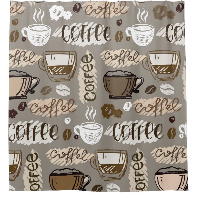 Coffee Doodles: Hand-Drawn Pattern Shower Curtain (Front)