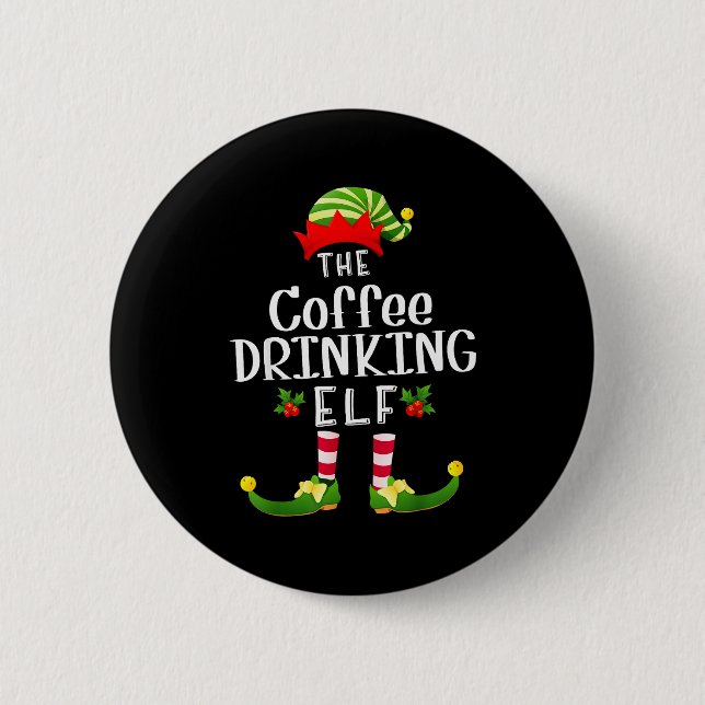 Coffee Drinking Christmas Elf Matching Pajama X-ma 6 Cm Round Badge (Front)