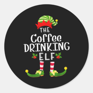 Coffee Drinking Christmas Elf Matching Pajama X-ma Classic Round Sticker