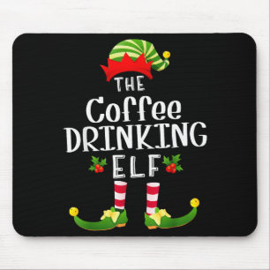 Coffee Drinking Christmas Elf Matching Pajama X-ma Mouse Mat