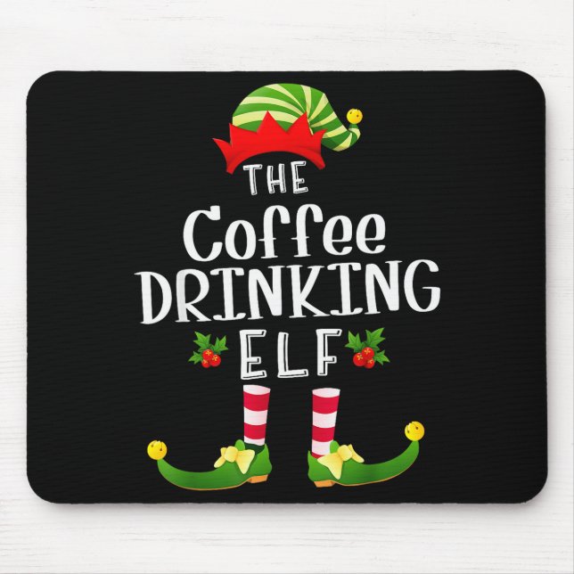 Coffee Drinking Christmas Elf Matching Pajama X-ma Mouse Mat (Front)