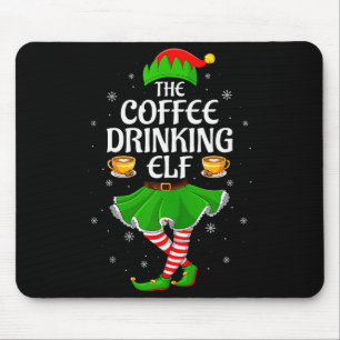 Coffee Drinking Elf Christmas Girls Women Elf Squa Mouse Mat