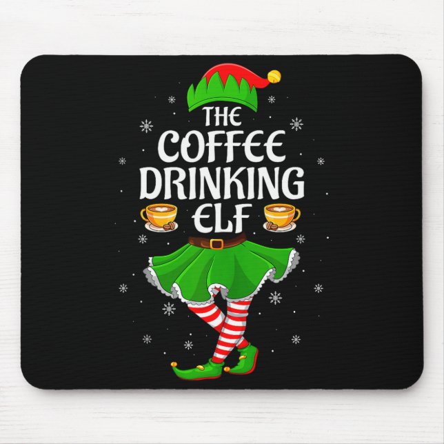 Coffee Drinking Elf Christmas Girls Women Elf Squa Mouse Mat (Front)