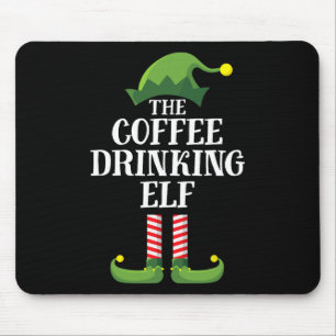 Coffee Drinking Elf Matching Family Group Christma Mouse Mat
