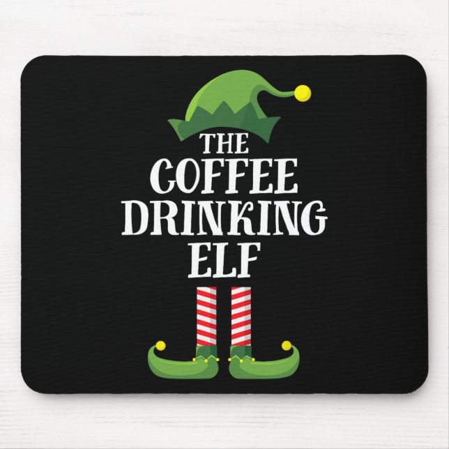 Coffee Drinking Elf Matching Family Group Christma Mouse Mat (Front)