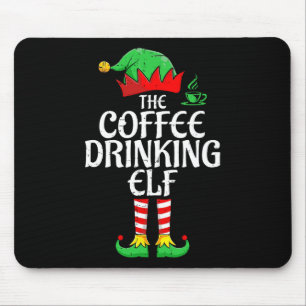 Coffee Drinking Elf Xmas Matching Christmas Family Mouse Mat